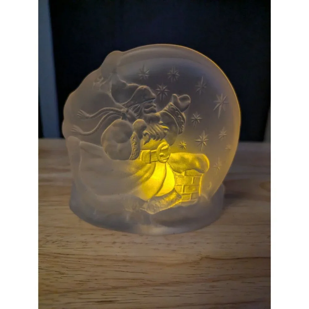 Luminarc France for Avon St Nicholas Santa frosted glass tealight‎ decor 5 inch